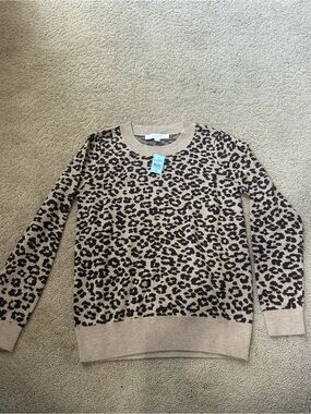 LOFT Leopard-Print Crewneck Sweater in Tan and Black